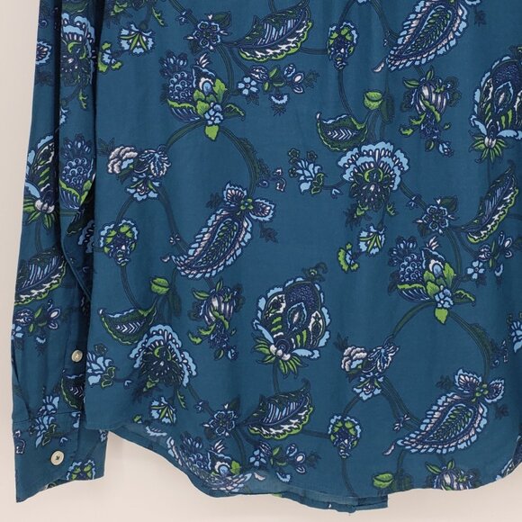 Talbots Floral Paisley Button Down Shirt XSP Womens Long Sleeves Teal Green Blue - Picture 8 of 9